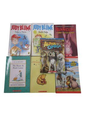 Lot of 7 Children's PB Books - Pooh - Alpha Omega - Madagascar - Judy Blume